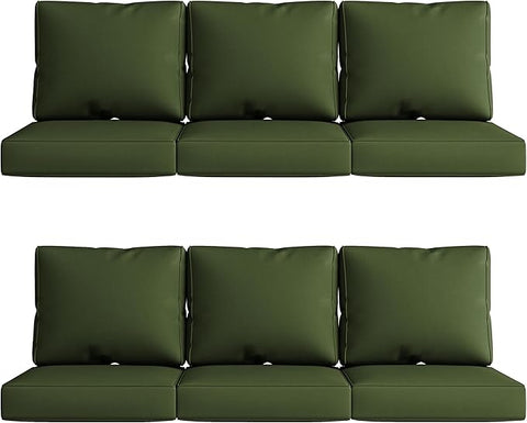 UIXE 24.5" Deep Seat Outdoor Cushion Set with Back Pads, Patio Furniture Cushions, Sectional Sofa Bistro Chair Cushion - Green, Set of 6