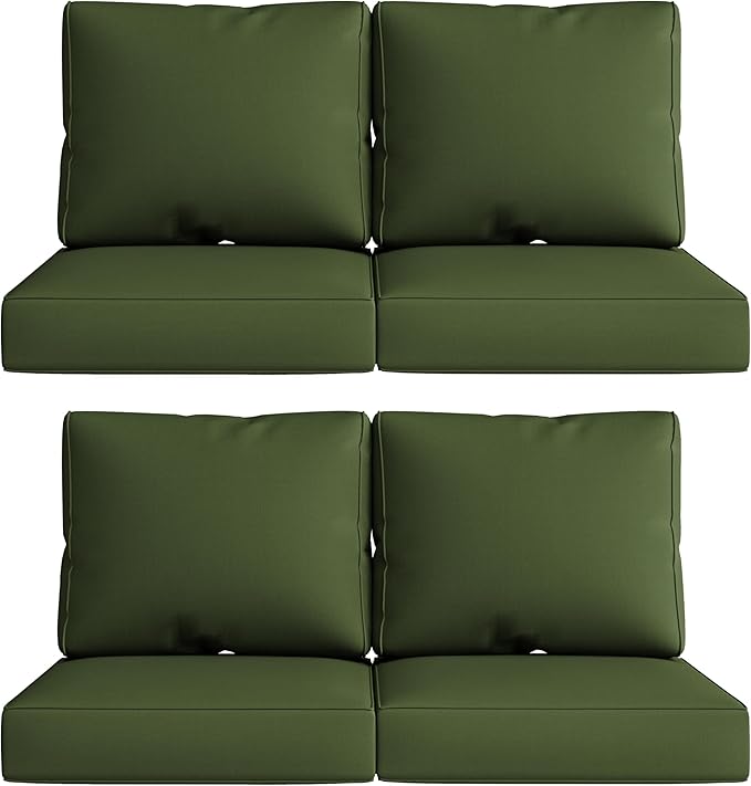 UIXE 24.5" Deep Seat Outdoor Cushion Set with Back Pads, Patio Furniture Cushions, Sectional Sofa Bistro Chair Cushion - Green, Set of 4