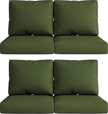 UIXE 24.5" Deep Seat Outdoor Cushion Set with Back Pads, Patio Furniture Cushions, Sectional Sofa Bistro Chair Cushion - Green, Set of 4