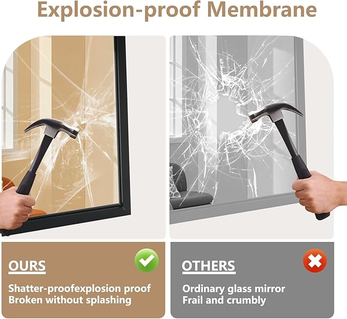 Black Bathroom Mirror, 20"x30" Rectangle Mirror, Matte Black Mirror, Metal Frame Square Corner Vanity Mirror, Wall Mounted Mirror for Modern, Living Room, Bedroom, Horizontal Or Vertical