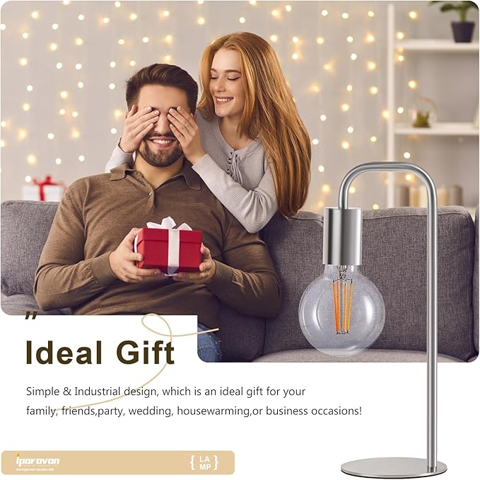 Industrial Table Lamp for Bedroom, Small Side Table Lamp for Nightstand with Wire Switch, E26 Socket Base, Modern Desk Lamp for Living Room, Reading, Office (Bulb Not Included), Silver