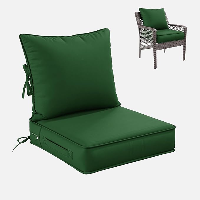 Premium Outdoor Seat Cushion Chair Cushions for Patio Furniture 19 L X 19 W X 4 H Waterproof & Fade Resistant Deep Seat and Backrest Cushion Set with Removable Covers for Chair, Sofa