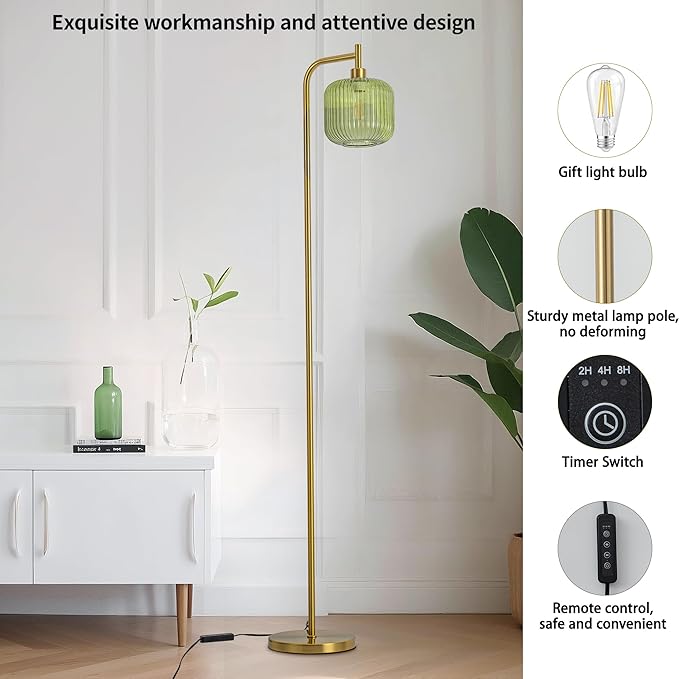 MAYNA Glass Floor lamp Living Room, Modern Vertical lamp, Remote Control Switch with Glass lampshade, 67-inch high lamp Suitable for Bedroom and Study (2700K LED Bulb Included)