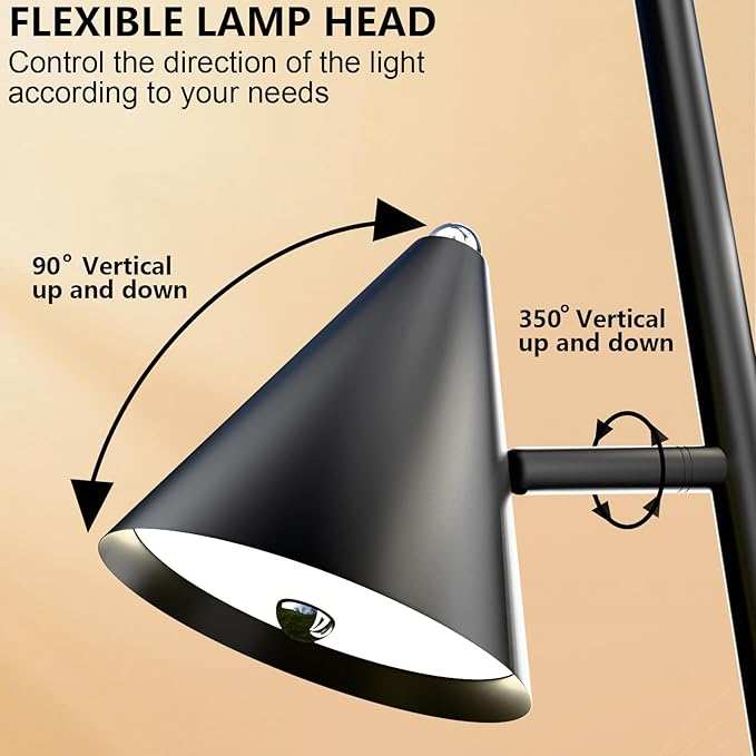 Floor Lamp 3 LED Lights with Magnetic Remote Control Tall Standing Rotatable Dimmable Lighting 5 Color Temperatures 6500K 25W 63" for Bedroom Reading Room Office