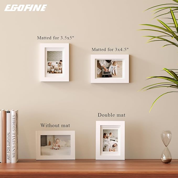 Egofine 4x6 Picture Frames Set of 6 - Made of Solid Wood Covered by Plexiglass for Table Top Display and Wall Mounting photo frame White