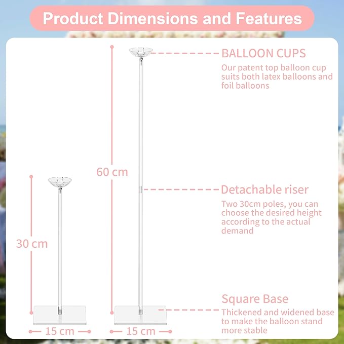 10 Pack Balloons Stands for Tables, 23.6 Inch Acrylic Balloon Centerpiece Stands with Clear Base, Balloon Stick Holder for Wedding, Baby Shower, Holiday, Graduation, Birthday Party Decoration