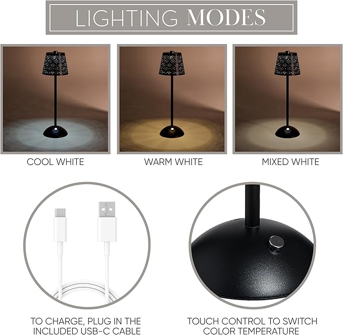 Camden Reed Table Lamp, Desk lamp, 3 Different Lighting Modes, Modern Minimal Design for Dinner/Coffee Table/Restaurant/Bedroom, Black