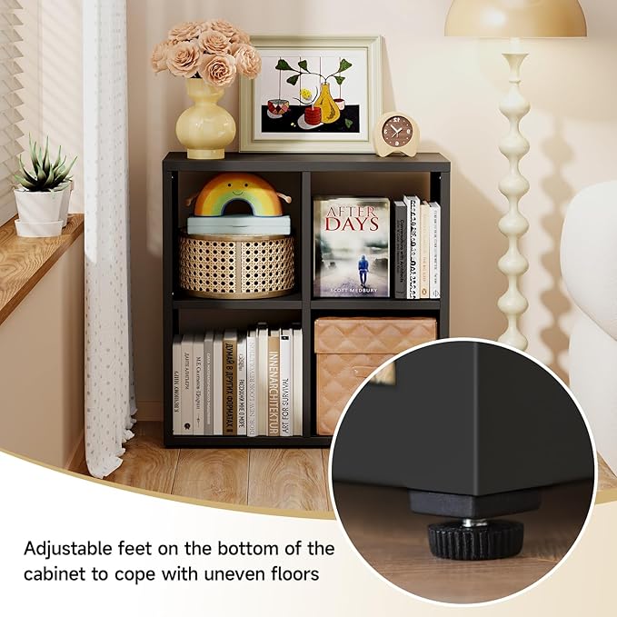 4 Cube Storage Organizer, Cubicle Open Back Decorative Book Shelf, 2-Tier Space Saving Storage Bookcase, Metal Display Shelf for Living Room,Office,Closet