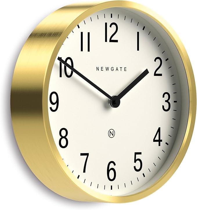 NEWGATE® Master Edwards Wall Clock | Mid Century Style Clock | 12 inch | Deep Metal case with Brass/Gold Finish | Modern Retro Design for Kitchen, Living Room or Office