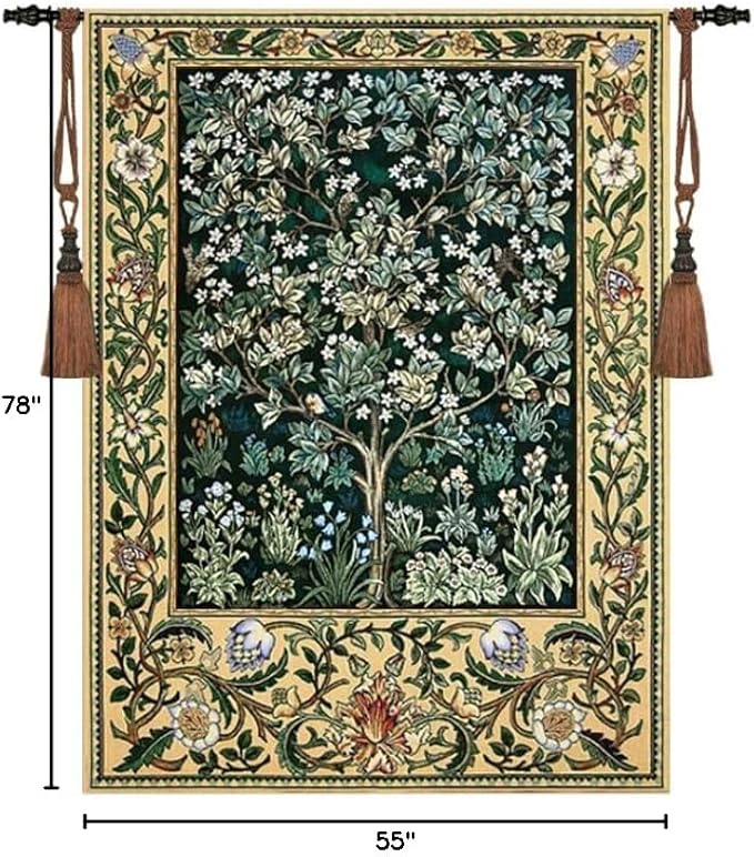 Aubelin Tapestry Huge Green William Morris Tree of Life Fine Art Tapestry Wall Hanging Size 78"x55"