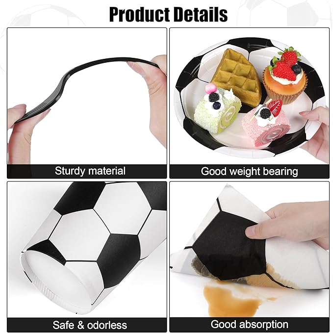 400 Pieces Soccer Disposable Party Tableware Sets Including Plates Cups Napkins Cutlery Serves 50 for Soccer Games Sports Birthday Party Decorations