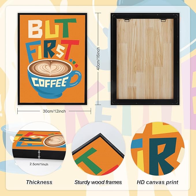 LHIUEM Kitchen Wall Decor Colorful Kitchen MCM Midcentury modern Pictures Set of 3(12”X16”)Funny Quotes Dining Room Framed Wall Decor Terracotta Abstract Cuisine Canvas Wall Art for Restaurant Canteen