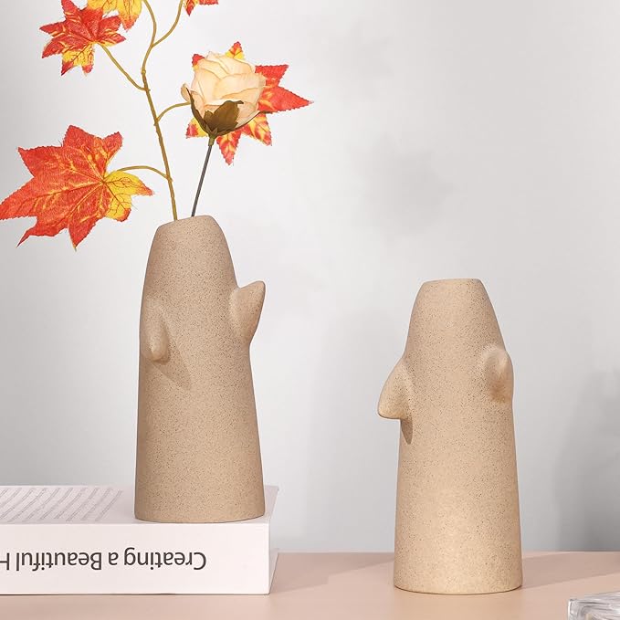 2 Pack Flower Vases for Bouquet, Clay Small Ceramic Vases for for Centerpieces Home Decor Accents Terracotta Vase for Table Entryway Bookshelf Living Room
