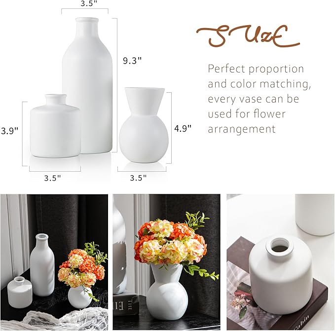 Ceramic Flower Vase Without Dried Fake Flowers, Small Vase for Centerpieces, Modern Vases for Home Decor- 3 Pcs