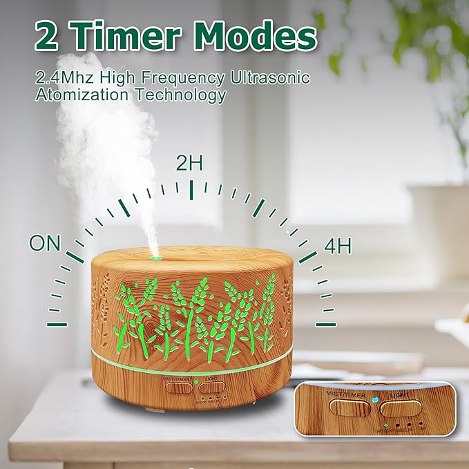 Diffusers for Essential Oils Large Room,600ml Essential Oil Diffusers for Home,Waterless Auto Off 7 Colors Changed 3 Mist Modes,Cool Mist Humidifiers for House Bedroom Decor,Gifts,Light Wood