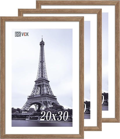 VCK 20x30 Frame 3 Pack - Brown Walnut, Natural Textured Solid Wood Poster Picture Frame, Wall Mounting Hanging