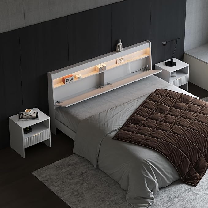 Nightstand Set of 2 Nightstand with Drawers, Bedside Table with Storage Shelf, Modern Night Stand with Drawer for Bedroom, End Table for Home Living Room Office White