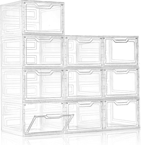 10 Pack Closet Organizers and Storage,Clear Stackable Plastic Storage Bins with Lids Magnetic Doors,Clothes Organizers and Storage,Plastic Craft Containers for Wardrobe Kitchen Bathroom Office