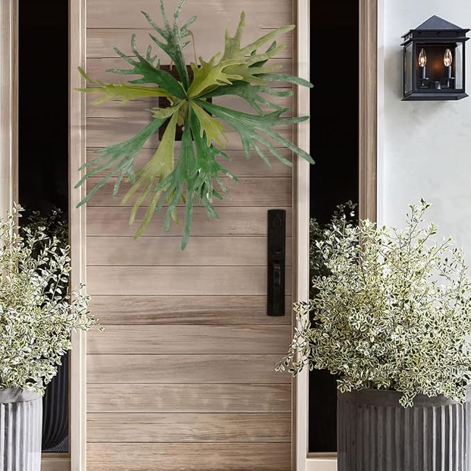 Melorca&Guilla Artificial Plants Artificial Succulent Plants,2PCS 35" Diam Large Fake Staghorn Ferns,Artificial Staghorn Fern Artificial Ferns Hanging Plants for Shop Garden Office Home Décor