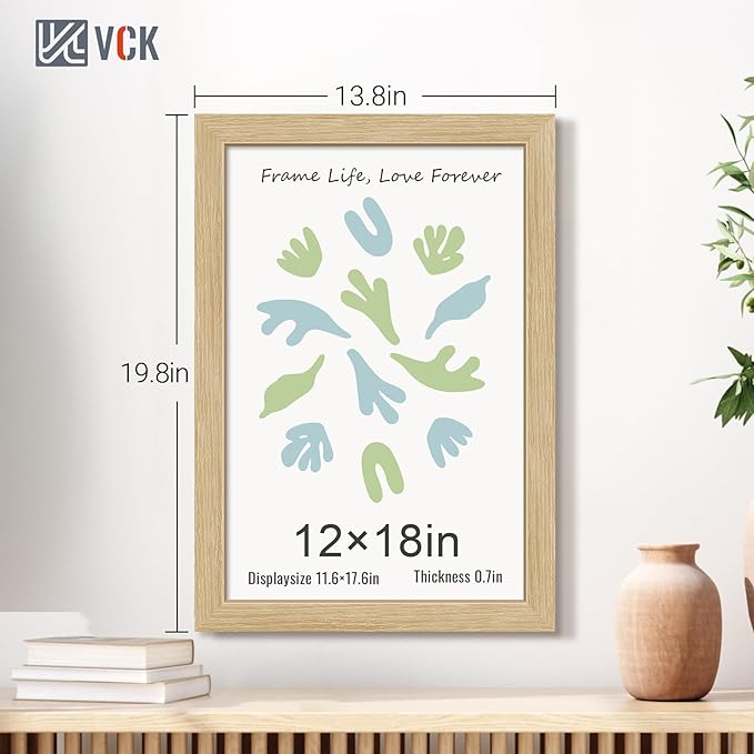 VCK 12x18 Oak Wood Frame for Poster & Picture, Natural Solid Wood Photo Frames 5 Pack, Wall Gallery Frame