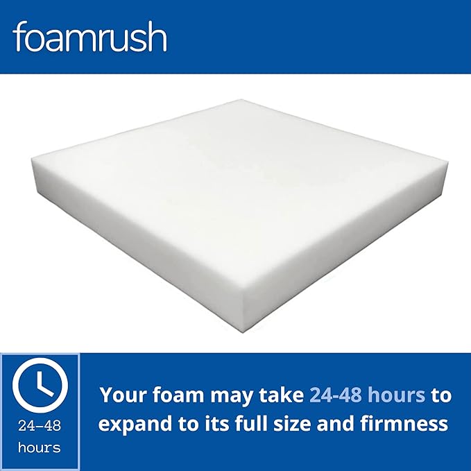 FoamRush 12" H x 26" W x 32" L Upholstery Foam High Density Firm Foam Soft Support (Chair Cushion Square Foam for Dining Chairs, Wheelchair Seat Cushion Replacement)