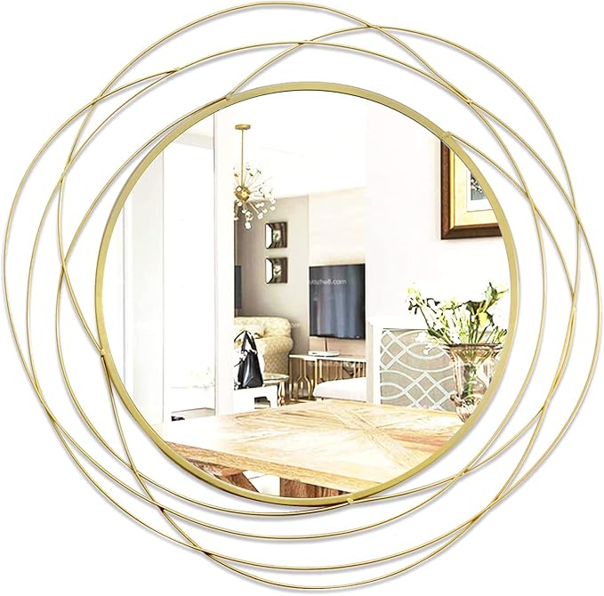 ironsmithn Round Decorative Mirror, Gold Metal Frame with Orbital Design, Modern Contemporary Style, Circle Mirrors for Bathroom Vanity, Living Room or Bedroom 26.8” x26.8” (Gold)