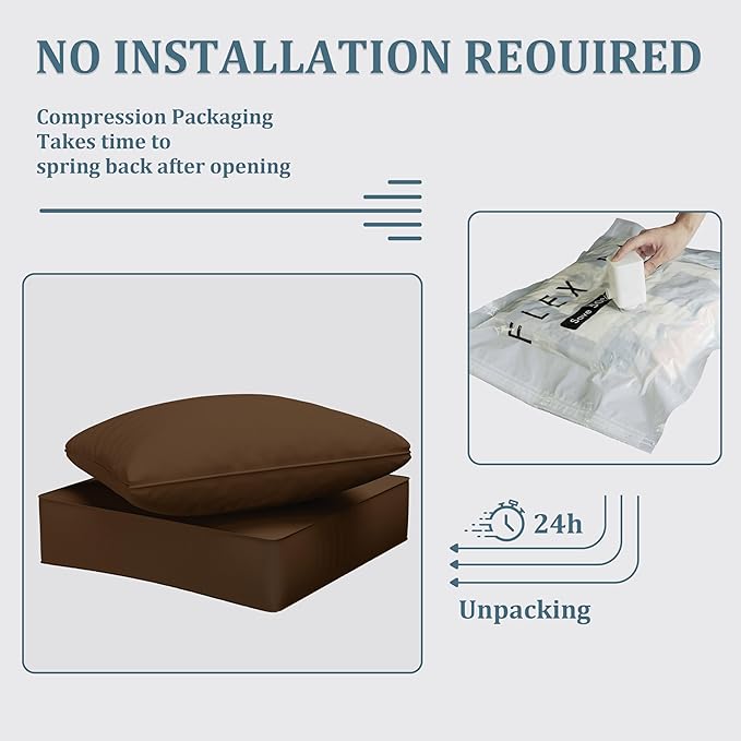 Outdoor Seat Cushion Set 24 x 24 x6.5 Inch Splash-Proof & Fade Resistant Patio Furniture Cushions with Removable Cover Deep Seat & Back Cushion with Straps for Chair Sofa Couch