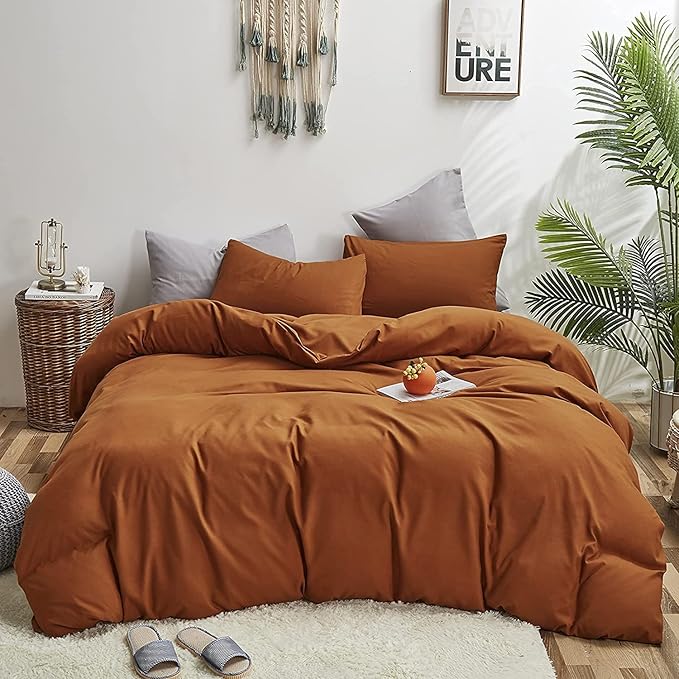 Pureant Pumpkin Comforter Set Full Burnt Orange Bedding Comforter Sets Cotton for Women Girls Solid Brown Terracotta Full Comforter Soft Rust Caramel Full Size Comforter Sets Dusty Pumpkin Quilts