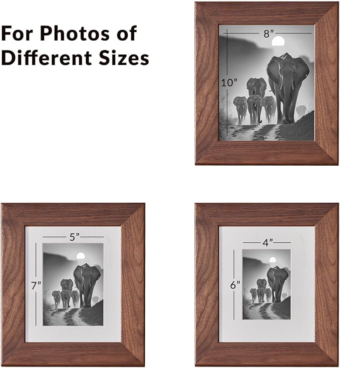 8x10inch 100% Solid American Walnut Picture Frame, Wall Mounting/Tabletop, Photo Poster Collage Wood Frames for Art Gallery Home Decor, Horizontal/Vertical Display, Solid Color, 1 Pack