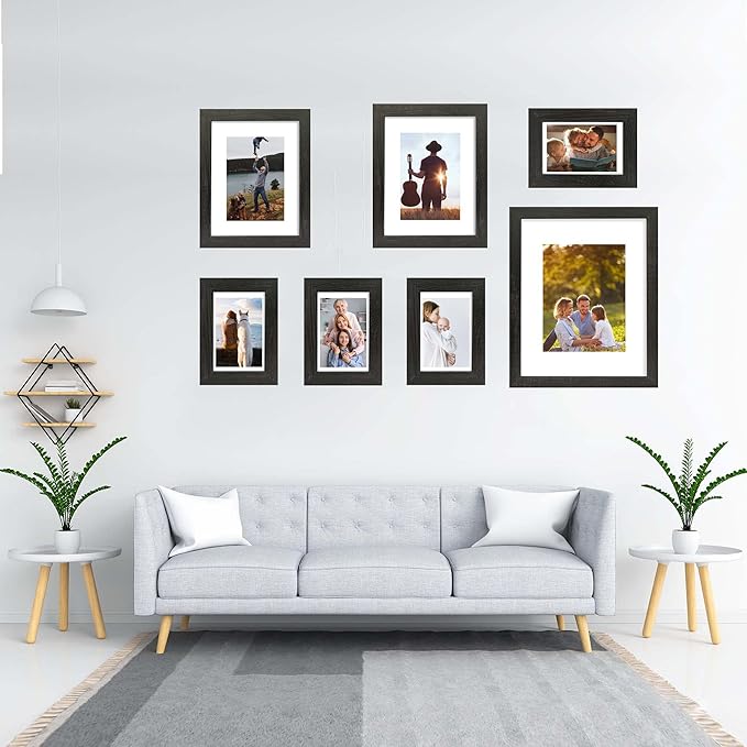 5x7 Picture Frame Set of 2, Made of Real Glass and Rustic Black Wooden Frame - Display Pictures 4x6 with Mat or 5x7 Without Mat, 5 by 7 Photo Frame for Wall or Tabletop Display