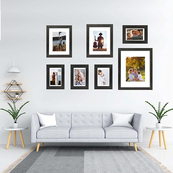 8x10 Picture Frame Set of 2, Made of Real Glass and Rustic Black Wooden Frame - Display Picture 5x7 with Mat or 8x10 Without Mat, 8 by 10 Photo for Wall or Tabletop