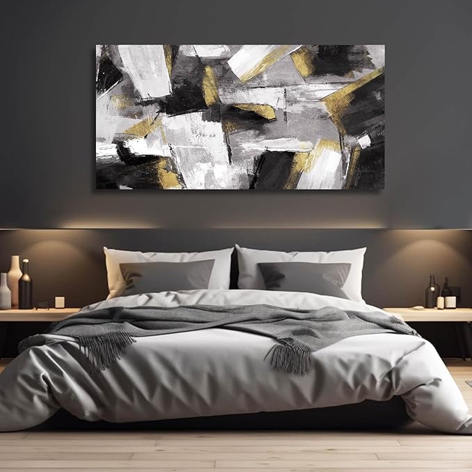 SOUGUAN Abstract Wall Decor Gold Canvas Wall Art for Living Room Modern Canvas Prints pictures for Wall Black And White Artwork for Home Hotel Decoration 24x48 Inch
