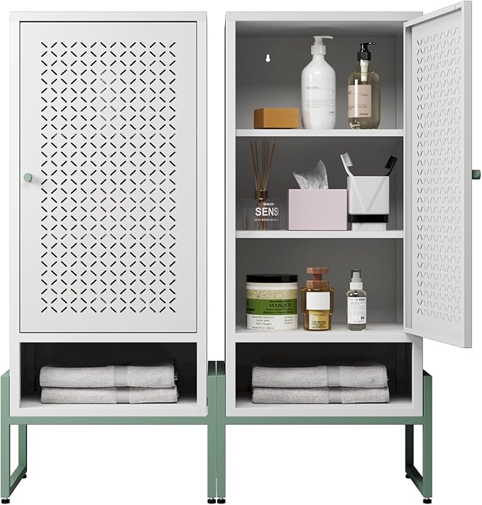 LEYNOT Small Bathroom Storage Cabinet 42.51“H Metal Bathroom Floor Cabinet with Adjustable Shelves for Pantry，Kitchen, Home Office, Living Room, Dinning Room