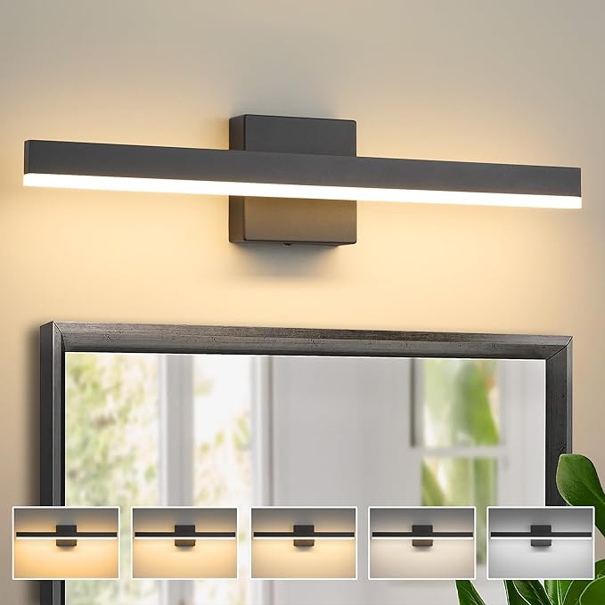 Black Bathroom Vanity Light 23.6 inch, 14W Dimmable 5CCT LED Modern Bathroom Light Fixture Over Mirror - ETL Certificated
