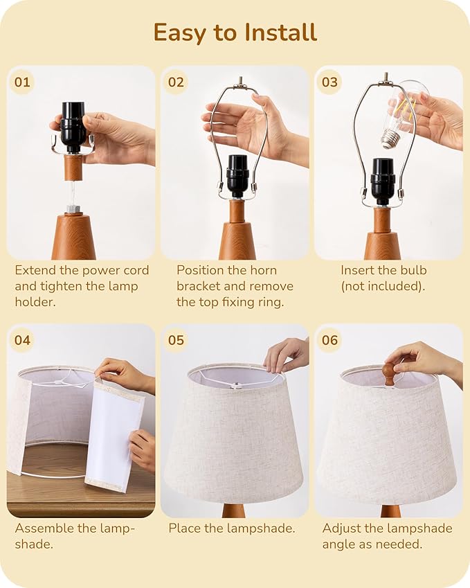 EDISHINE 21.85" Farmhouse Table Lamp, Rustic Bedside Lamp, Water Transfer Rose Wood Grain Metal Base, Beige Linen Shade, Modern Nightstand Light for Living Room, Bedroom, Office, E26 Base