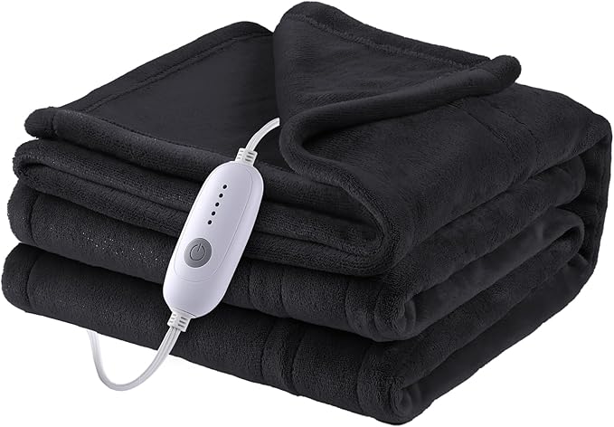 Electric Heated Blanket Microplush Cover Blanket, Full Size 72"x84" with 5 Heat Settings & 10 Hours Auto Off, Cozy & Warm for All Night, Machine Washable, Black