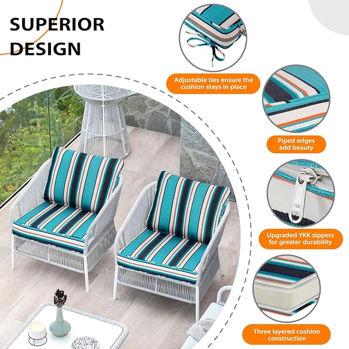 Sundale Outdoor Sunbrella Deep Seat Cushions, Patio Acrylic Sectional Sofa Couches Cushion and Pillow, Water-Resistant Furniture Replacement Cushions, 23 x 26 x 4 inches - Token Surfside