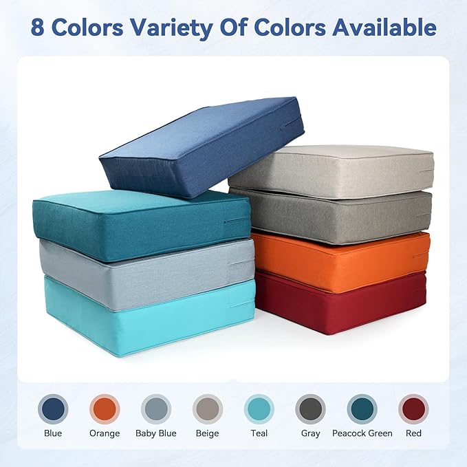 Luxury 6" Outdoor Cushions for Patio Furniture, 24x24x6 Thick Seat Cushion Set of 3, Fade Resistant Couch Chair Replacement Cushions High Density Deep Wicker Chair Cushion w/Removable Cover, Blue