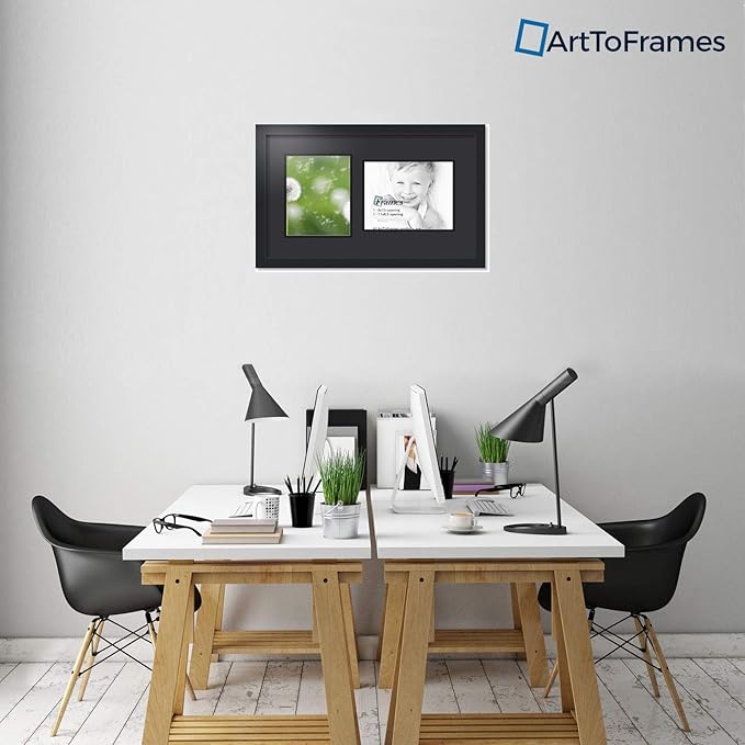 ArtToFrames Collage Photo Frame Double Mat with 1-8.5x11, 8x10 Openings with Satin Black Frame and Black mat.