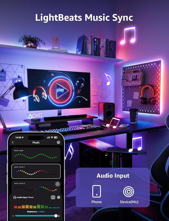 Lepro S1 AI LED Strip Lights for Bedroom - 100ft(2 Rolls of 50ft) Smart RGB Light Strips with IC and Rainbow Chasing Effects, AI Generated Lighting, No Remote, 2.4G Wi-Fi & Bluetooth