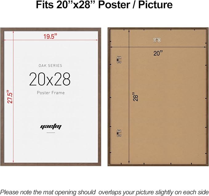 Yaetm 20x28 Picture Frame - Brown Walnut, Solid Wood 20x28 Poster Frame for Picture & Art Print, Lightweight, Horizontal and Vertical Wall Hanging for Photo Gallery (3 Pack, Walnut)