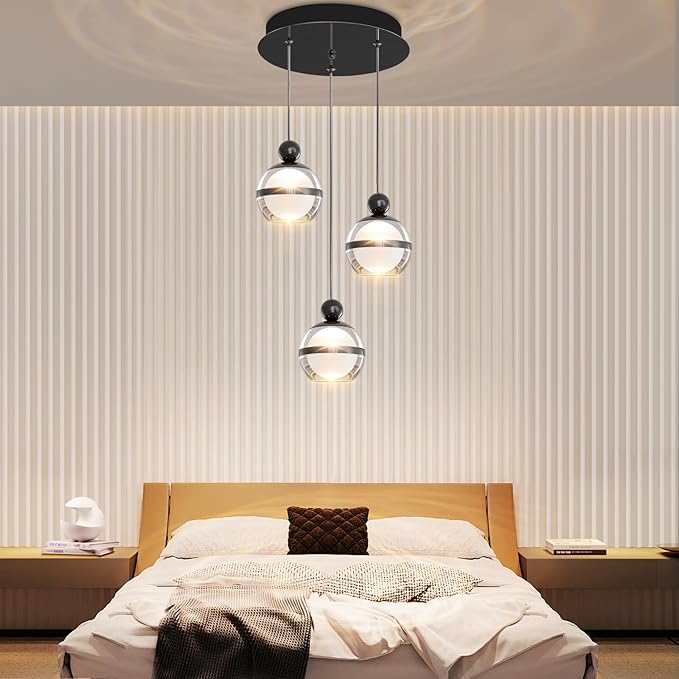 Black Pendant Lights 3 Light Globe Cluster Hanging Pendant Light Fixtures Modern LED Pendant Lights Kitchen Island for Dining Room Living Room Bedroom