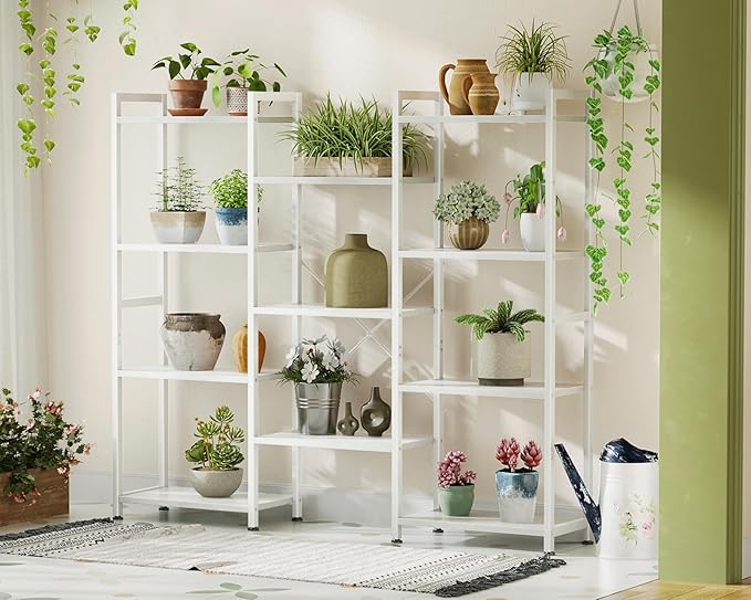 Casaottima Triple 4 Tier Bookshelf, Large Bookcase with 11 Open Display Shelves, Modern Industrial Book Shelves Book Case for Bedroom, Wide Standing Shelving Unit for Living Room Home Office, White