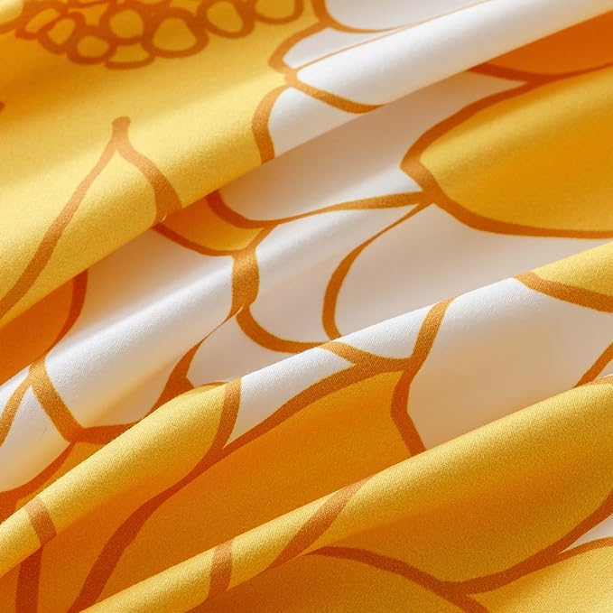 CLOTHKNOW Yellow White Full Size Comforter Sets 3Pcs Sunflower Floral Bedding Comforter Sets Boho Comforter Botanical Comforter with 2 x Pillow Cases