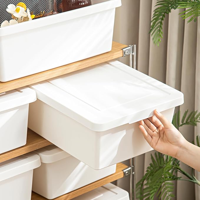 15 Quart White Storage Bins with lids,Office stackable Plastic Boxes Set of 4,Garage organization Storage Box with handle for Organizing Snacks, Crafts, Legos, Tools,books (white, 4L)