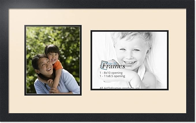 ArtToFrames Collage Photo Frame Double Mat with 1 - 8.5x11^ 8x10 Openings and Satin Black Frame