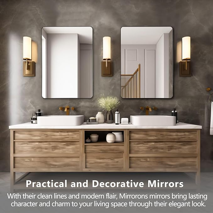 Mirrorons Black Bathroom Mirror 36 x 24 Inch, Black Wall Mirror, Matte Black Bathroom Vanity Mirror with Rounded Corner, Shatterproof (Horizontal/Vertical)