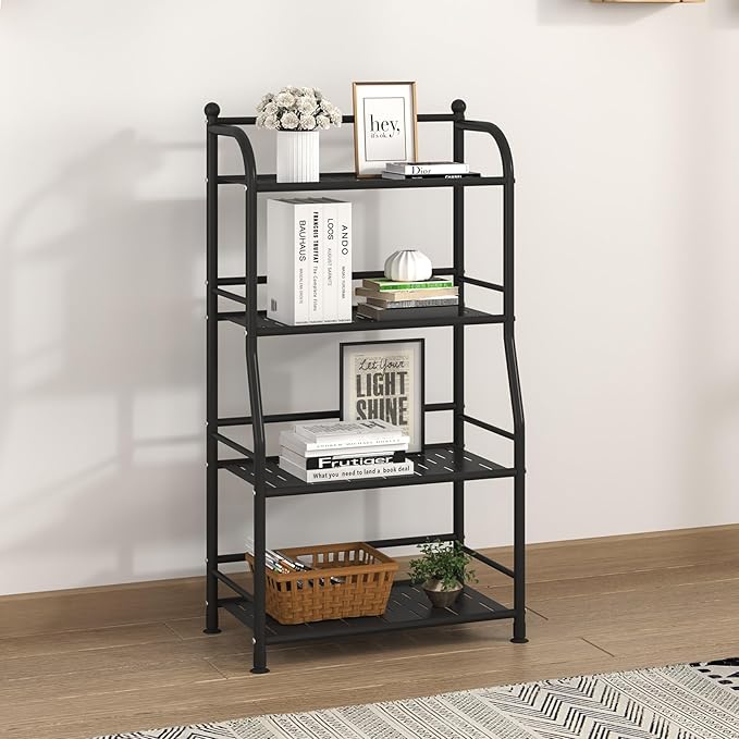 4 Tier Metal Shelf Storage Shelves Living Room Bookshelf Bathroom Corner Storage Rack for Kitchen,Indoor Plant Stand (Matte Black, 4 Tier)