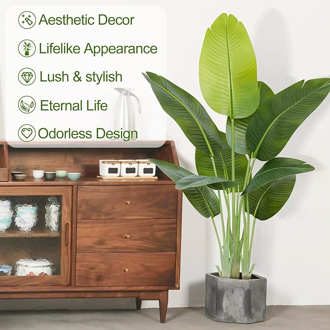 Lifelike Bird of Paradise Artificial Plant 4ft Faux Banana Leaf Tree with 9 Trunks for Home Decor - Perfect Indoor Silk Floor Plant for Living Room, Office, and Bedroom Ambiance Enhancement