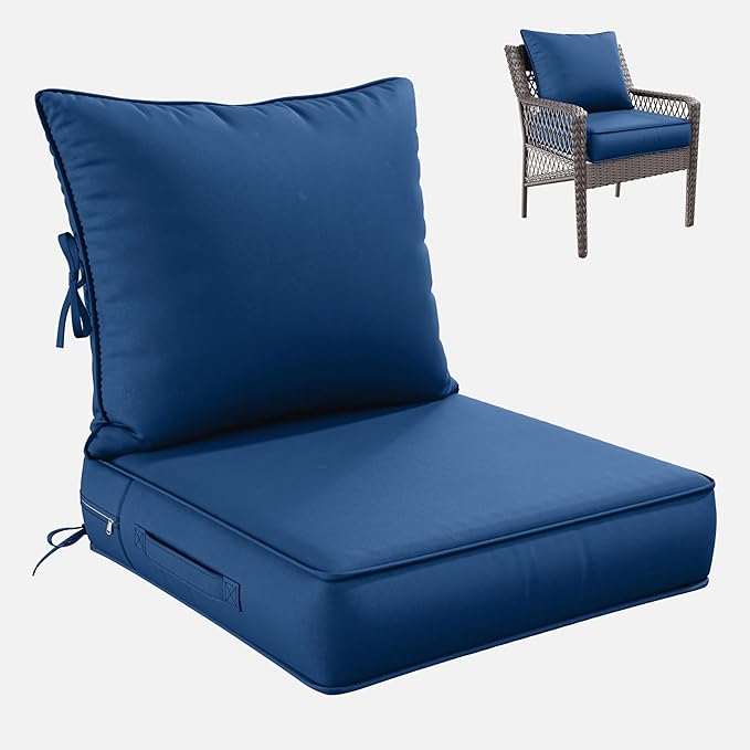 Premium Outdoor Seat Cushion Chair Cushions for Patio Furniture 24 L X 24 W X 5 H Waterproof & Fade Resistant Deep Seat and Backrest Cushion Set with Removable Covers for Chair, Sofa